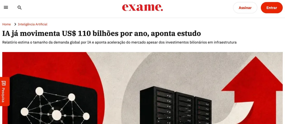 Matéria da Exame: “IA já movimenta US$ 110 bilhões por ano, aponta estudo”